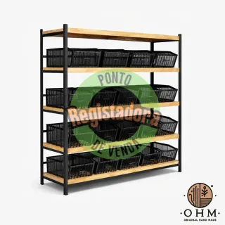 Estante Industrial com Cestos Metálicos 150x45x215 CM