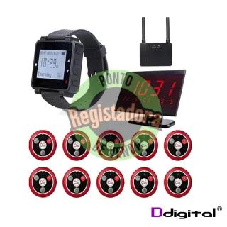 Kit Pagers de Chamada com 10 Botões + 1 Relogio + 1 Ecran LED + 1 Amplificador Sinal