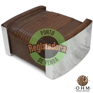 Foot Rest Aviator Tan Brown Leather and Metal Silver