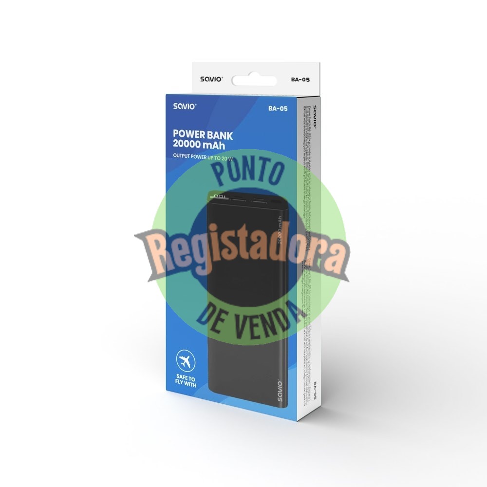 POWERBANK 20000 MAH SAVIO BA-05 NEGRO