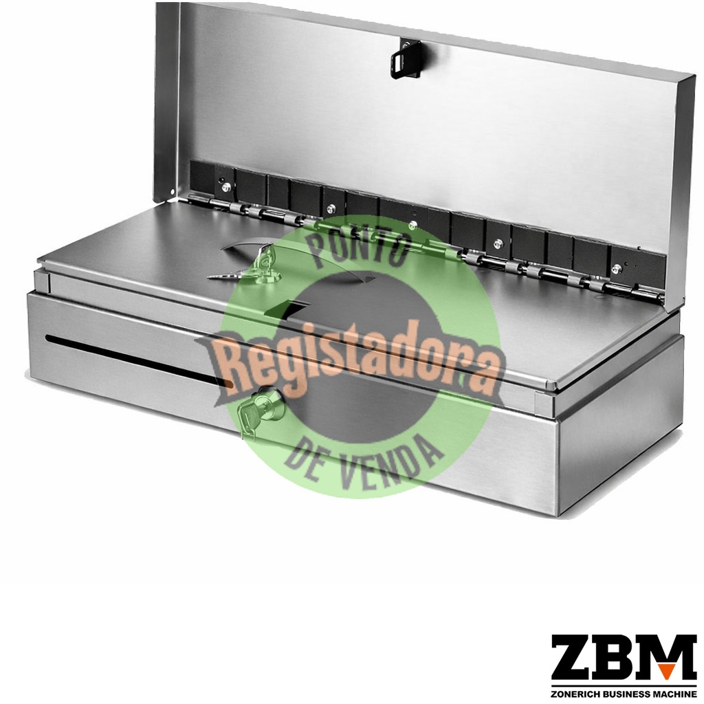 Gaveta Dinheiro Metálica Inox Vertical 5N/8M - ZQ-170A - 460x170x100 Com Tampa e Cofre