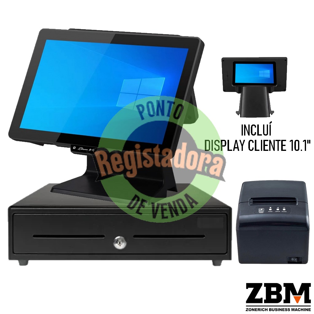 Pack - POS ZQ-T9656 Intel J6412 / DDR4 8GB / SSD 120GB / Touch 15.6" / Display 10.1"/ Impressora S260M / Gaveta C410F / W11 Pro