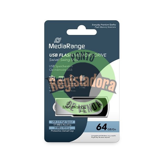 PENDRIVE 64GB USB 2.0 MEDIARANGE SILVER-BLACK