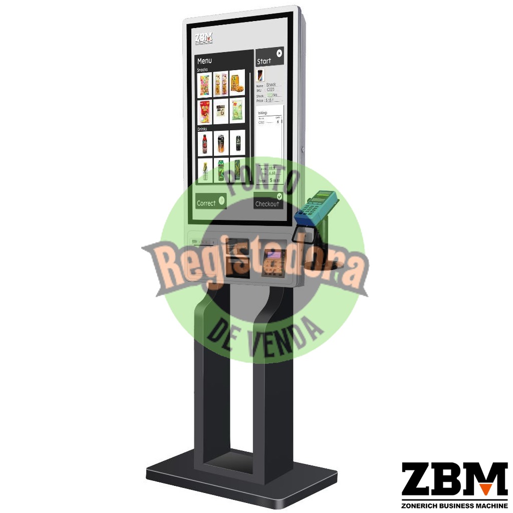 Quiosque ZQ-ST320 32" Double Side - Intel J6412 / DDR4 8GB / SSD 120GB / Impressora 80MM / Leitor 2D / W11 PRO / Suporte de Chão