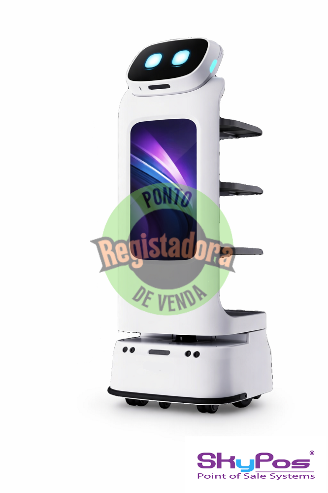 Robô Inteligente de Entrega de Comida Mercury 40Kgs 2 Ecrans 4 Parteleiras